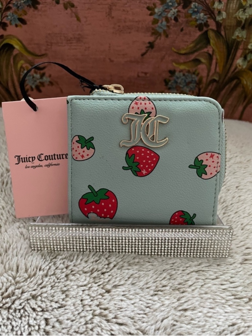 Juicy Couture Light Blue Strawberry Zip Wallet NWT